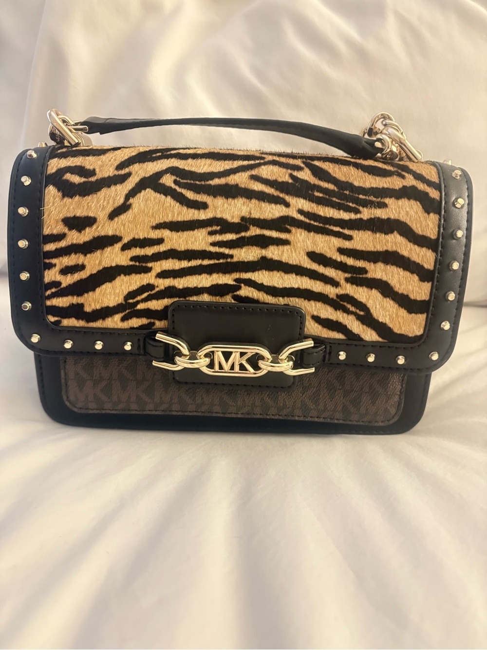 Michael Kors Tiger Print Shoulder Bag - Black & Tan
